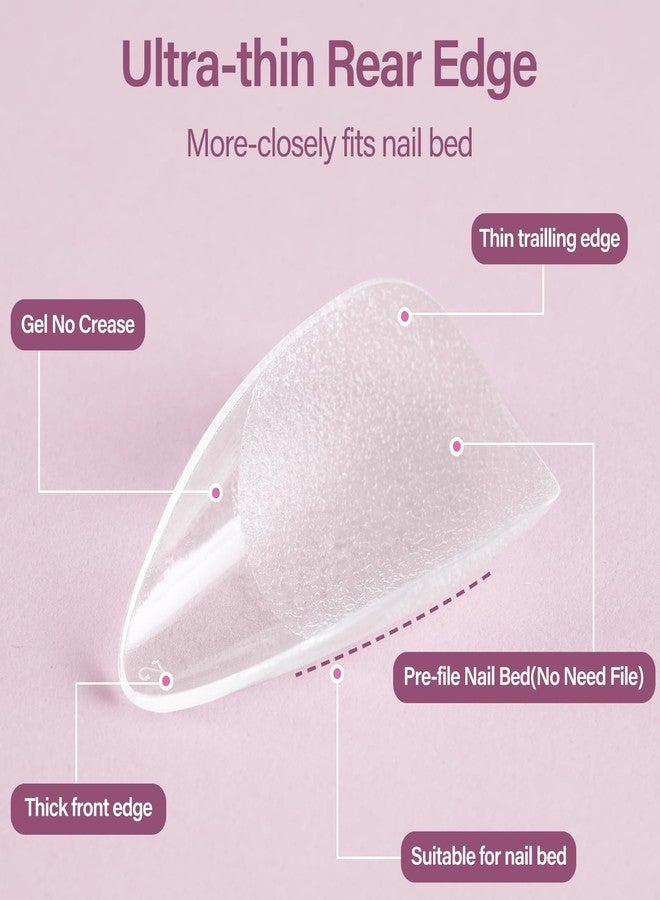 Misssix Short Almond Gel Nail Tips Kit, 216Pcs Pre Etched Clear Fake Nails, Full Cover False Nail 9-in-1 Gel Glue and Portable Mini U V Nail Lamp for Women 12 Sizes - Image 5